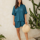 Palm Relax Shorts - Teal/White Stripe