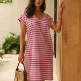 Zena T-Shirt Dress - Pink/Chocolate Stripe