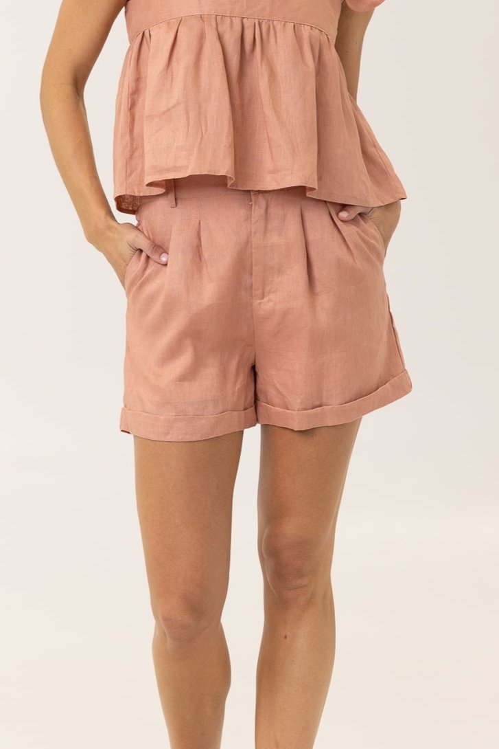 SPENCER LINEN SHORT - Terracotta