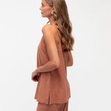LOUISE LONGLINE TOP - Terracotta