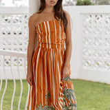 MINA STRAPLESS DRESS - Palm Stripe