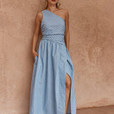 Sass Kinny Stripe One Shoulder Dress in Blue White