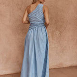 Sass Kinny Stripe One Shoulder Dress in Blue White - view 3