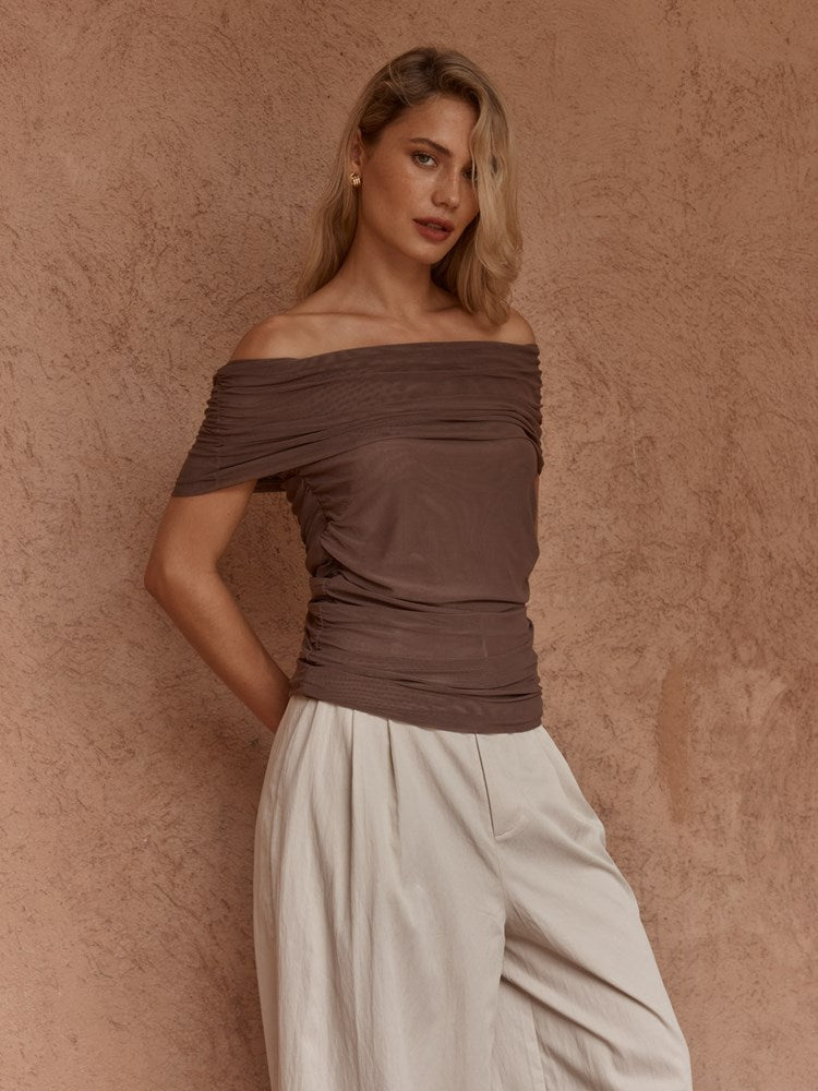 Sass Jordan Off Shoulder Top in Chocolate - view 3