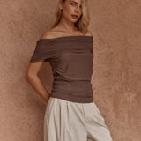 Sass Jordan Off Shoulder Top in Chocolate - view 3