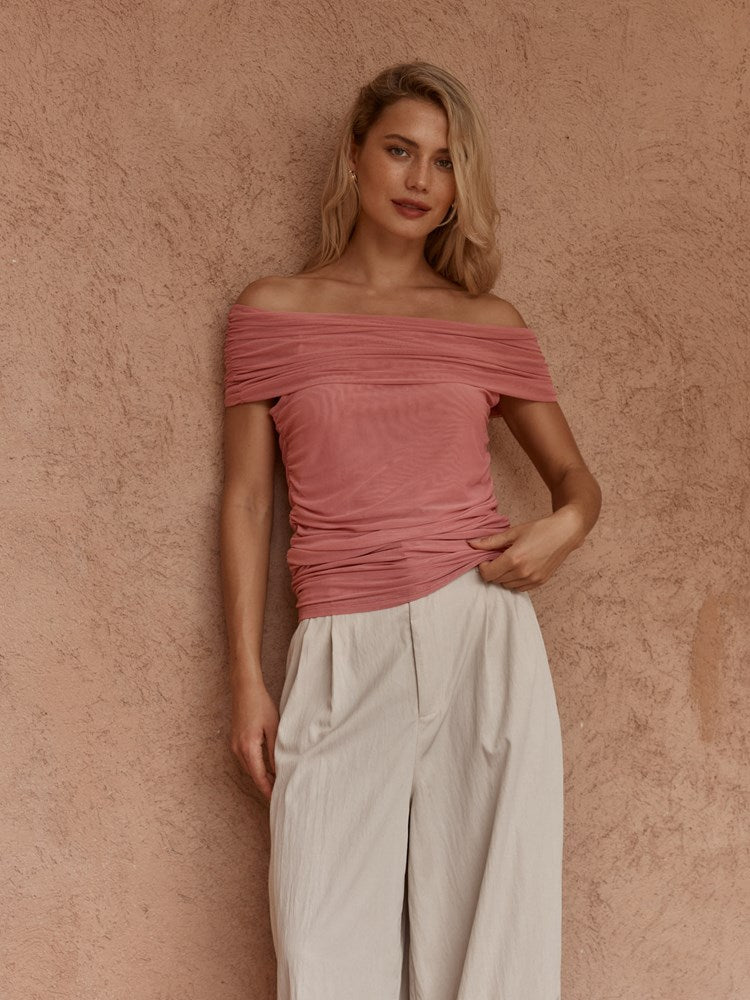 Sass Jordan Off Shoulder Top in Burnt Pink