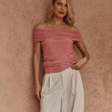 Sass Jordan Off Shoulder Top in Burnt Pink