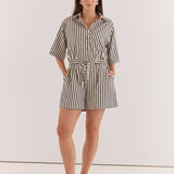 Ingrid Tie Waist Playsuit - Black Cream