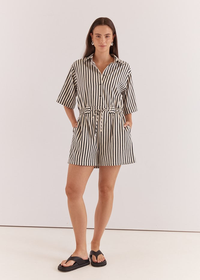 Ingrid Tie Waist Playsuit - Black Cream