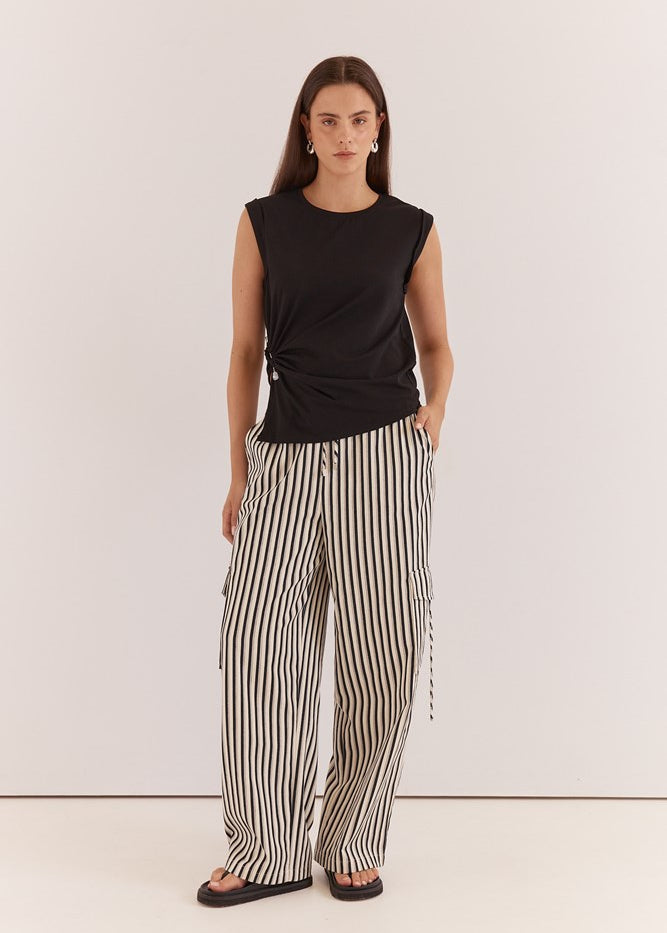 May Tie Waist Cargo - Black Cream