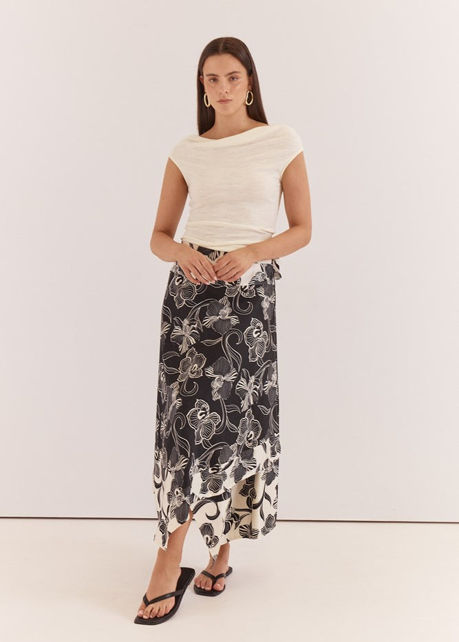 Maribel Asym Wrap Skirt - Snap Dragon