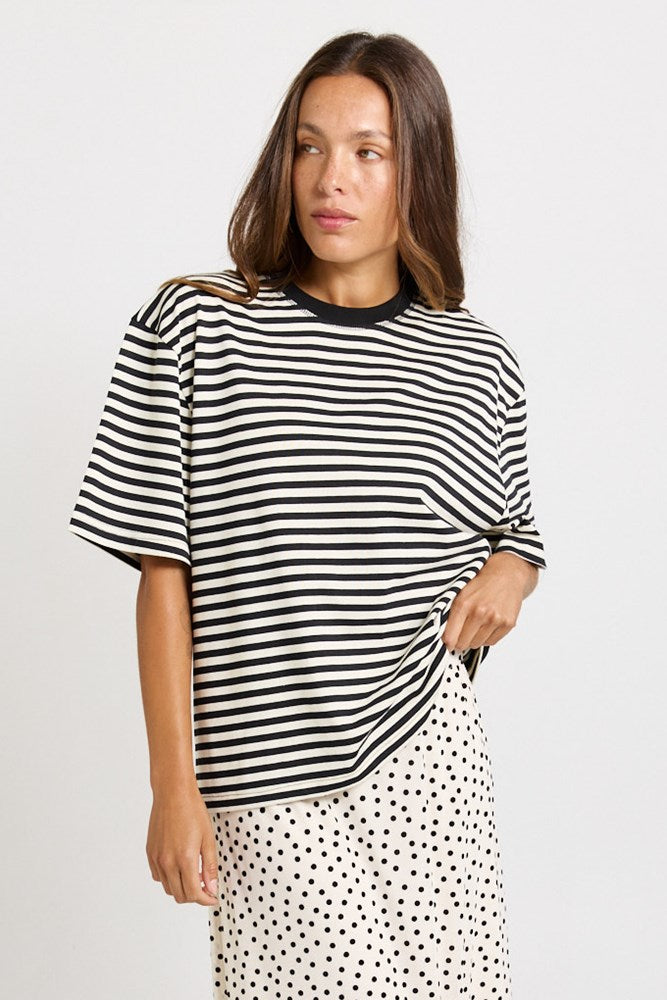 Jazel Slouch Stripe Tee - Black / White