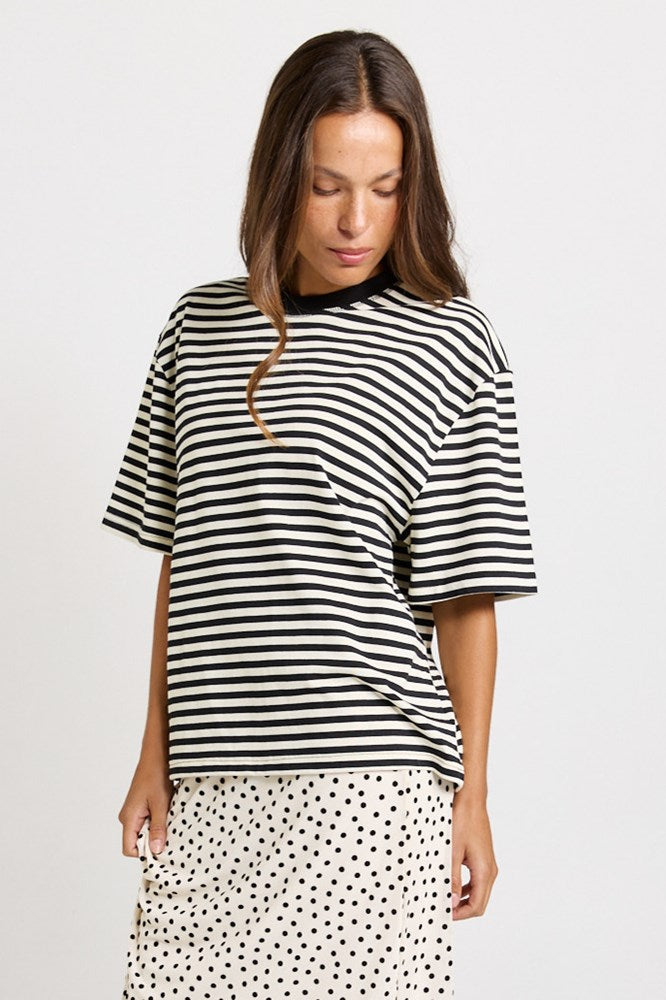 Jazel Slouch Stripe Tee - Black / White