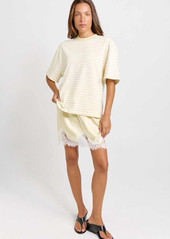 Jazel Slouch Stripe Tee - Lemon / White