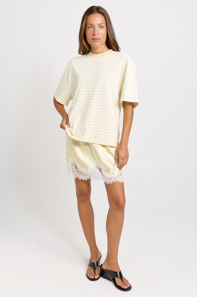 Jazel Slouch Stripe Tee - Lemon / White