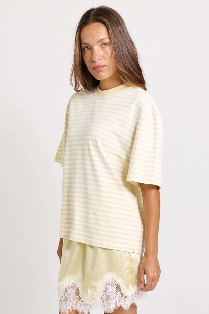 Jazel Slouch Stripe Tee - Lemon / White