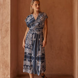 Sass Zendeya Twist Midi Dress in Bandana Print