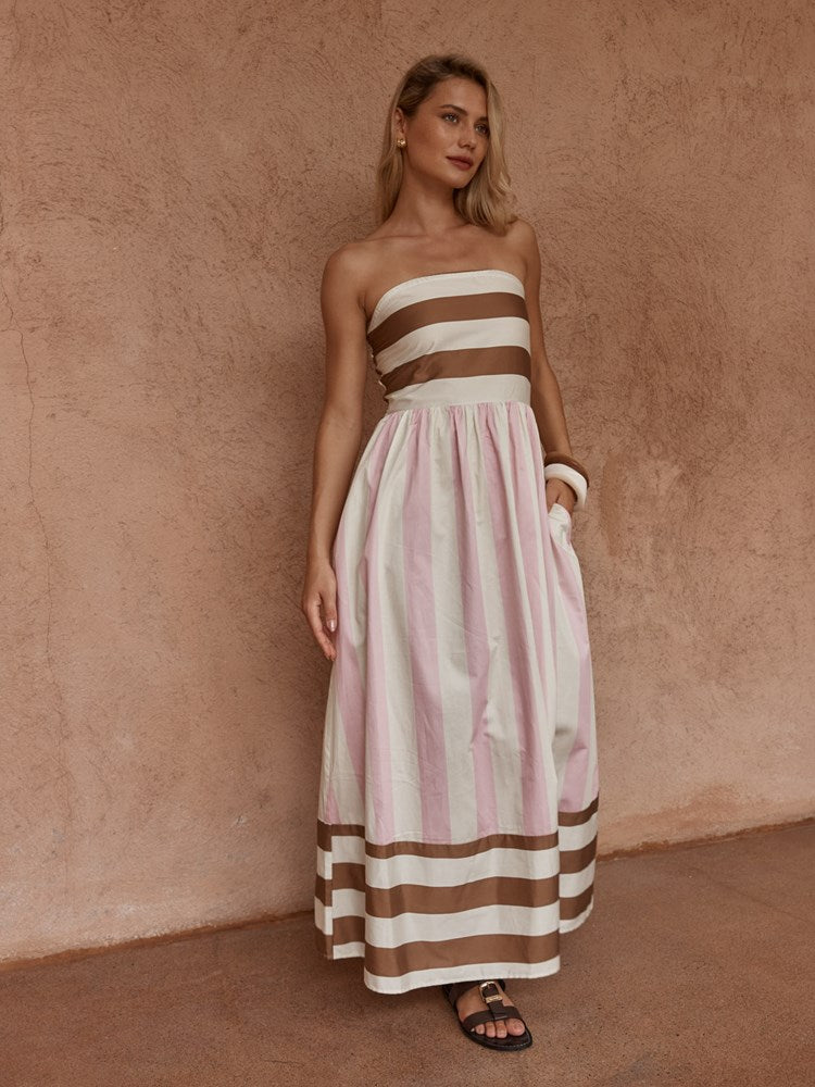 Sass Nea Spliced Strapless Dress in Neapolitan