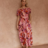 Sass Jo Off Shoulder Dress in Peony Print