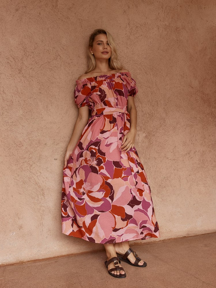 Sass Jo Off Shoulder Dress in Peony Print - view 2