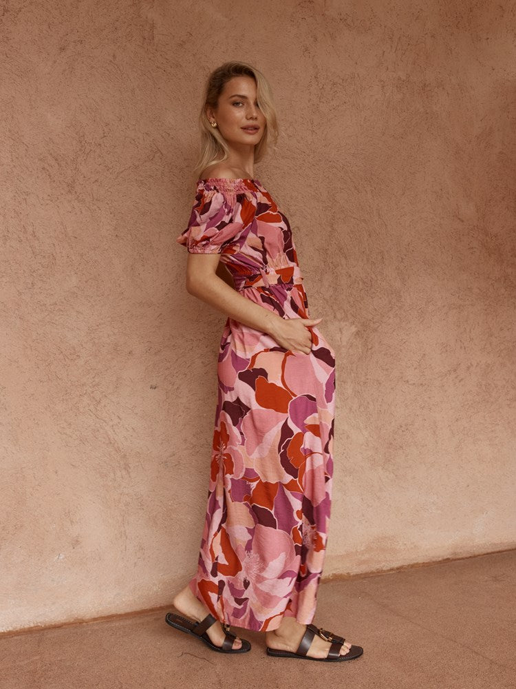 Sass Jo Off Shoulder Dress in Peony Print - view 3