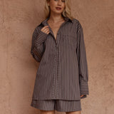 Sass Marty Piped Stripe Shirt in Choc Stripe