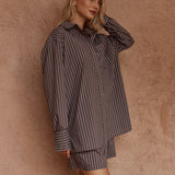 Sass Marty Piped Stripe Shirt in Choc Stripe - view 3