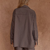 Marty Piped Stripe Shirt - Choc Stripe
