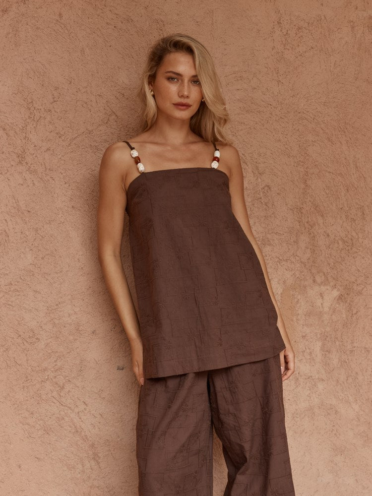 Sass India Embroidered Tunic in Chocolate