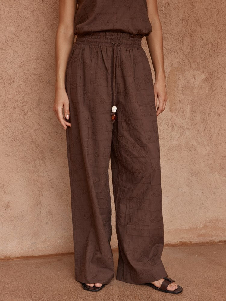Sass Bellie Embroidered Pant in Chocolate