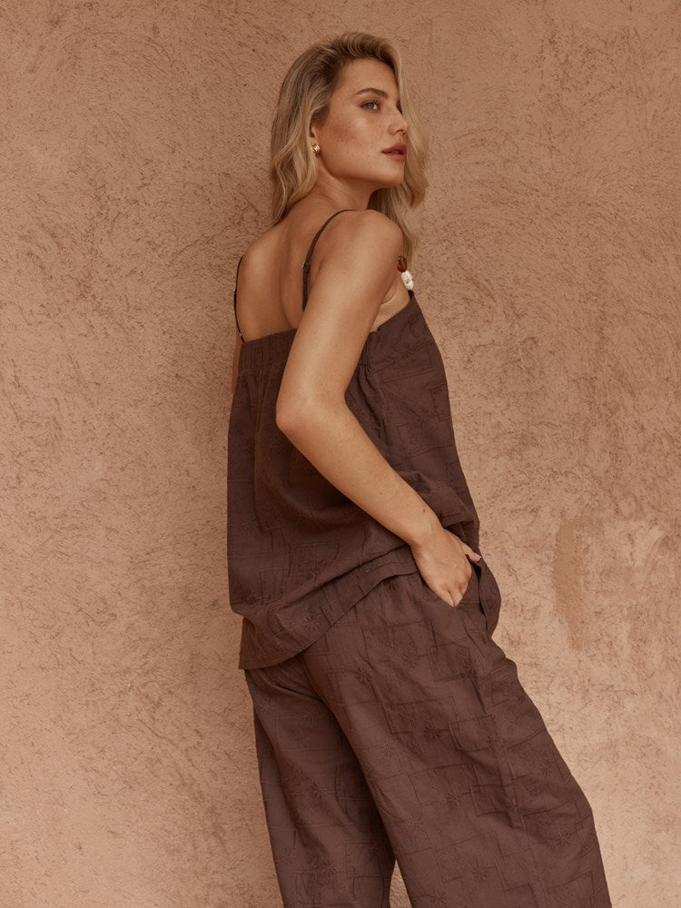 Sass Bellie Embroidered Pant in Chocolate - view 2
