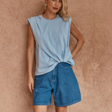 Sass Marley Knot Front Tank in Sky Blue