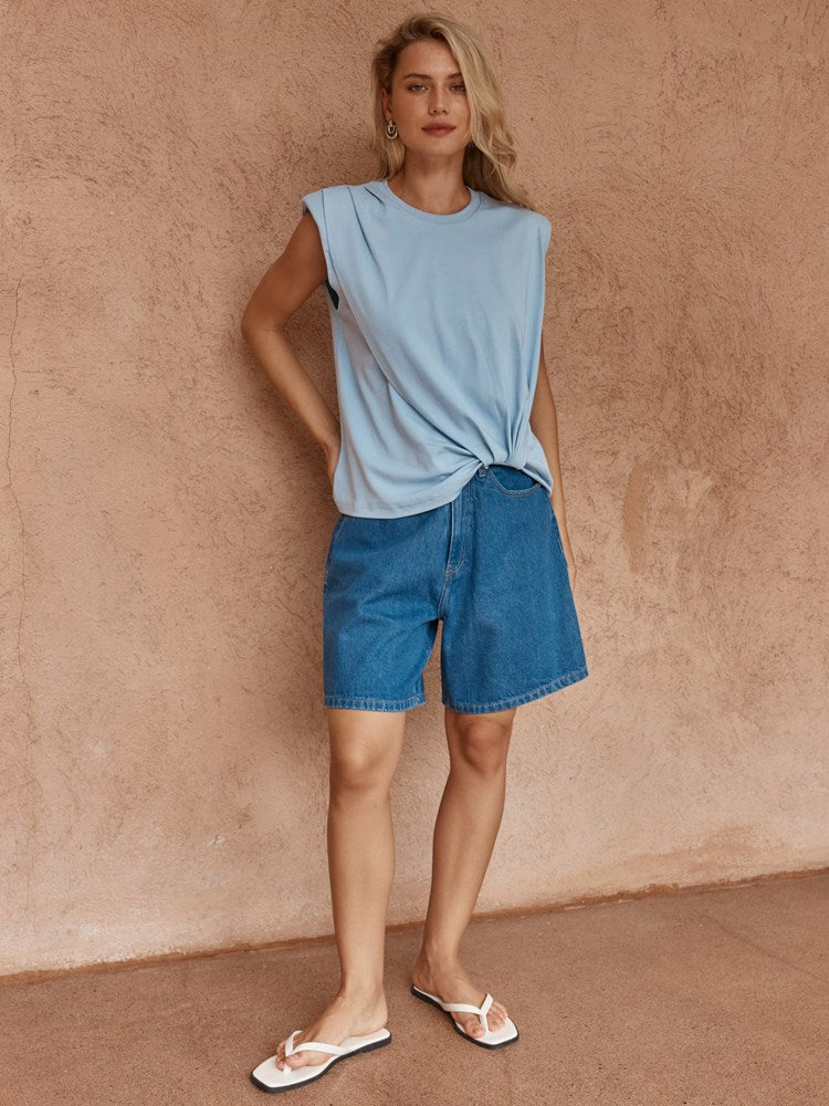 Sass Marley Knot Front Tank in Sky Blue - view 2
