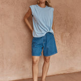 Sass Marley Knot Front Tank in Sky Blue - view 2