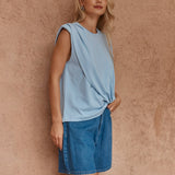 Sass Marley Knot Front Tank in Sky Blue - view 3