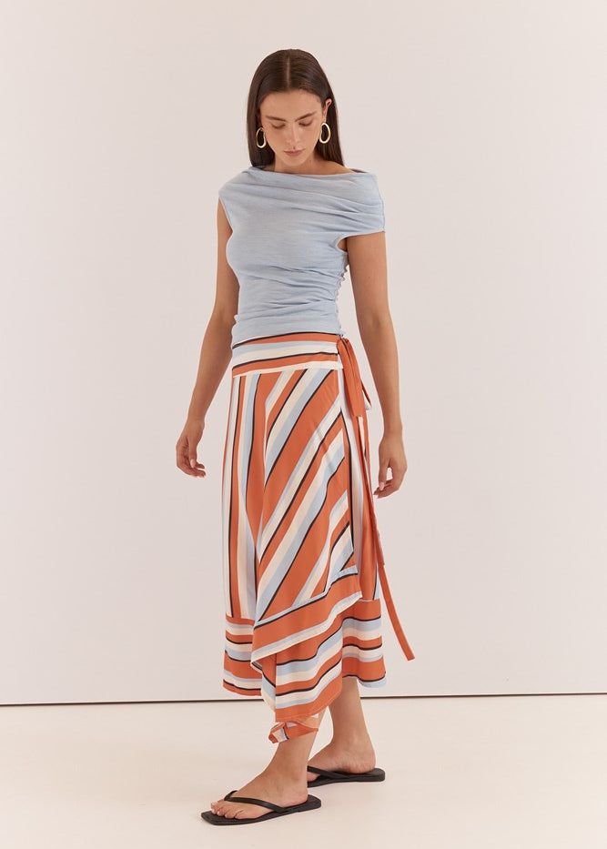 Maribel Asym Wrap Skirt - Multi Stripe Print