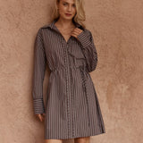 Sass Mel Stripe Shirt Dress in Choc Stripe