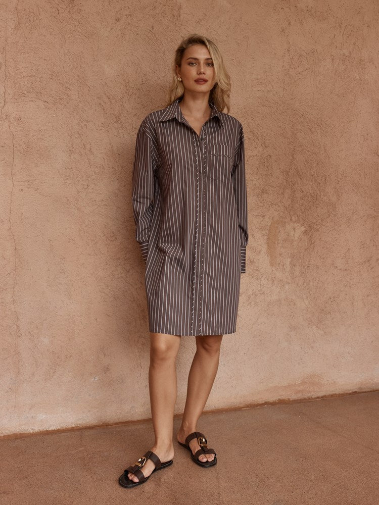 Sass Mel Stripe Shirt Dress in Choc Stripe - view 2