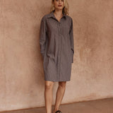 Sass Mel Stripe Shirt Dress in Choc Stripe - view 2