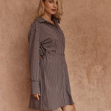 Sass Mel Stripe Shirt Dress in Choc Stripe - view 3