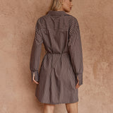 Mel Stripe Shirt Dress - Choc Stripe
