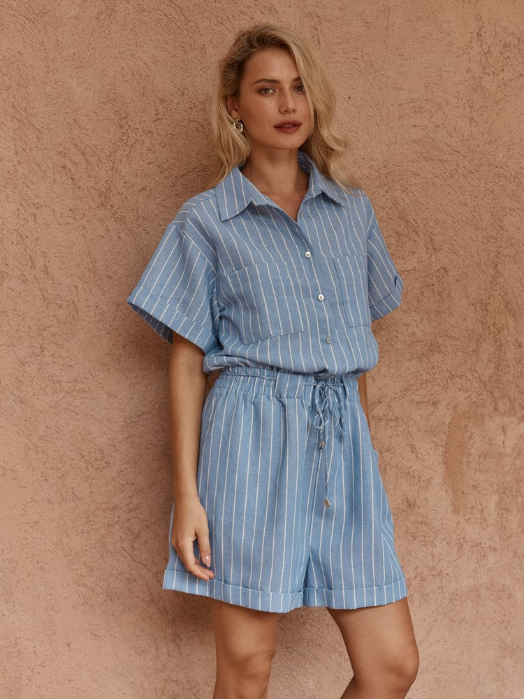Sass Trines Stripe Resort Playsuit in Blue White