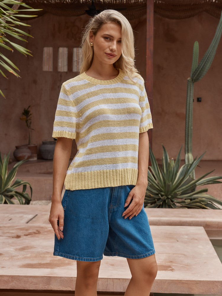 Sass Jules Stripe Tee in Lemon/White