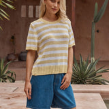 Sass Jules Stripe Tee in Lemon/White