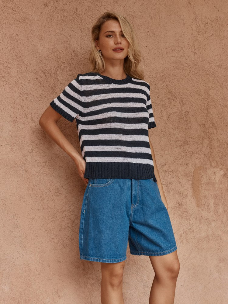 Sass Jules Stripe Tee in Navy/White