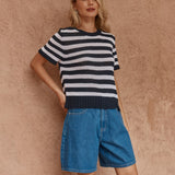 Sass Jules Stripe Tee in Navy/White