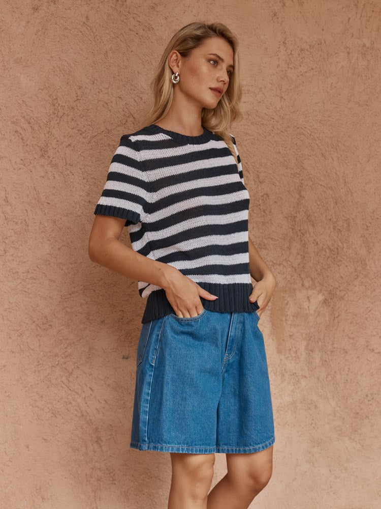 Sass Jules Stripe Tee in Navy/White - view 3