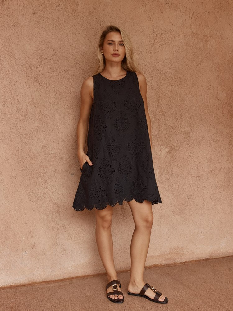 Sass Mavis Broderie Shift Dress in Black - view 2