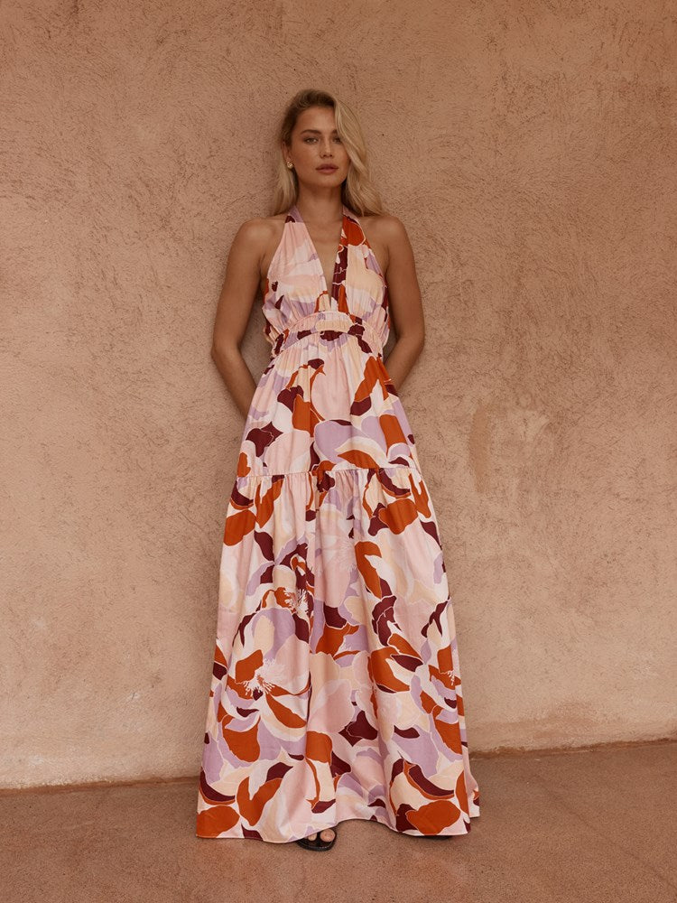 Sass Reese Halter Dress in Peony Print