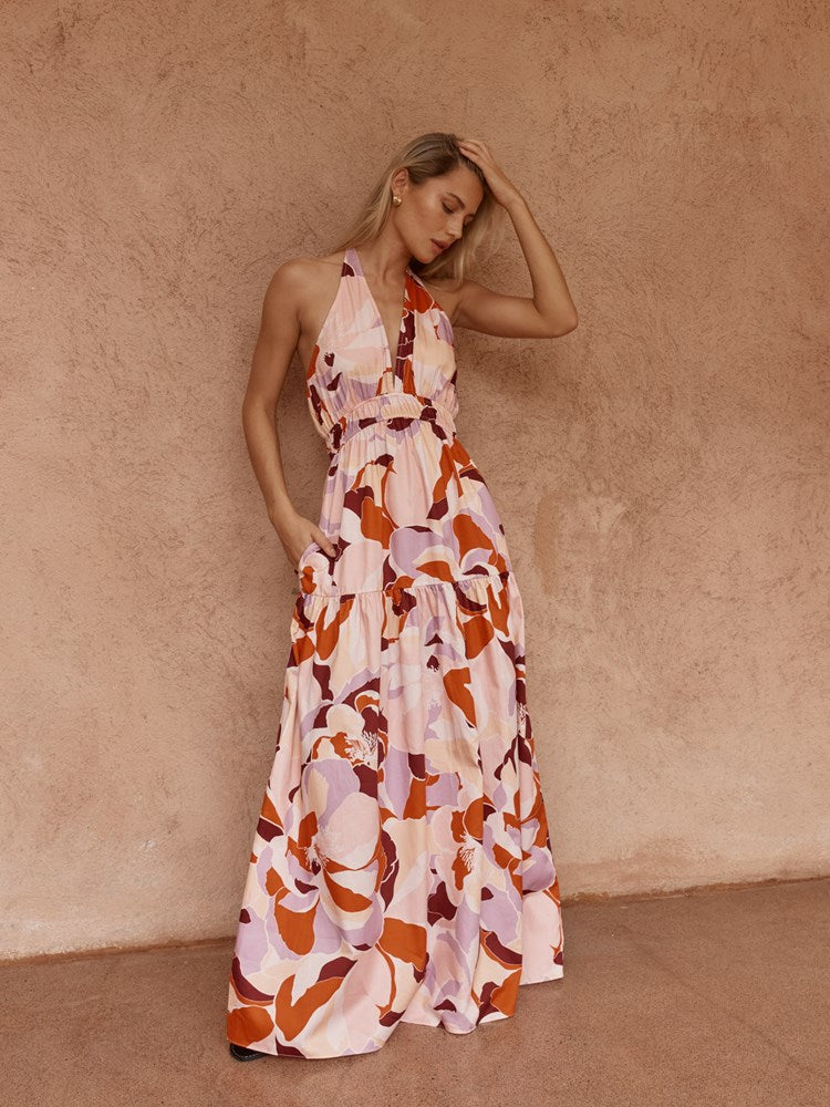 Sass Reese Halter Dress in Peony Print - view 2